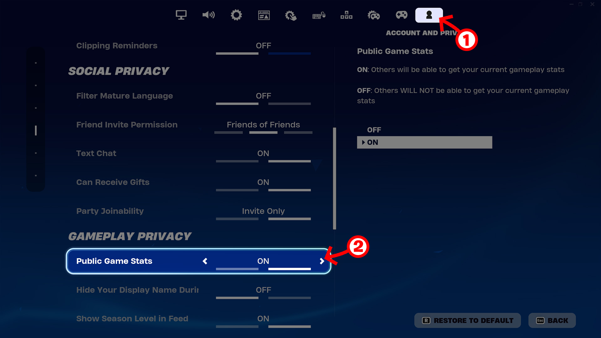 How to enable Public Game Stats in Fortnite settings